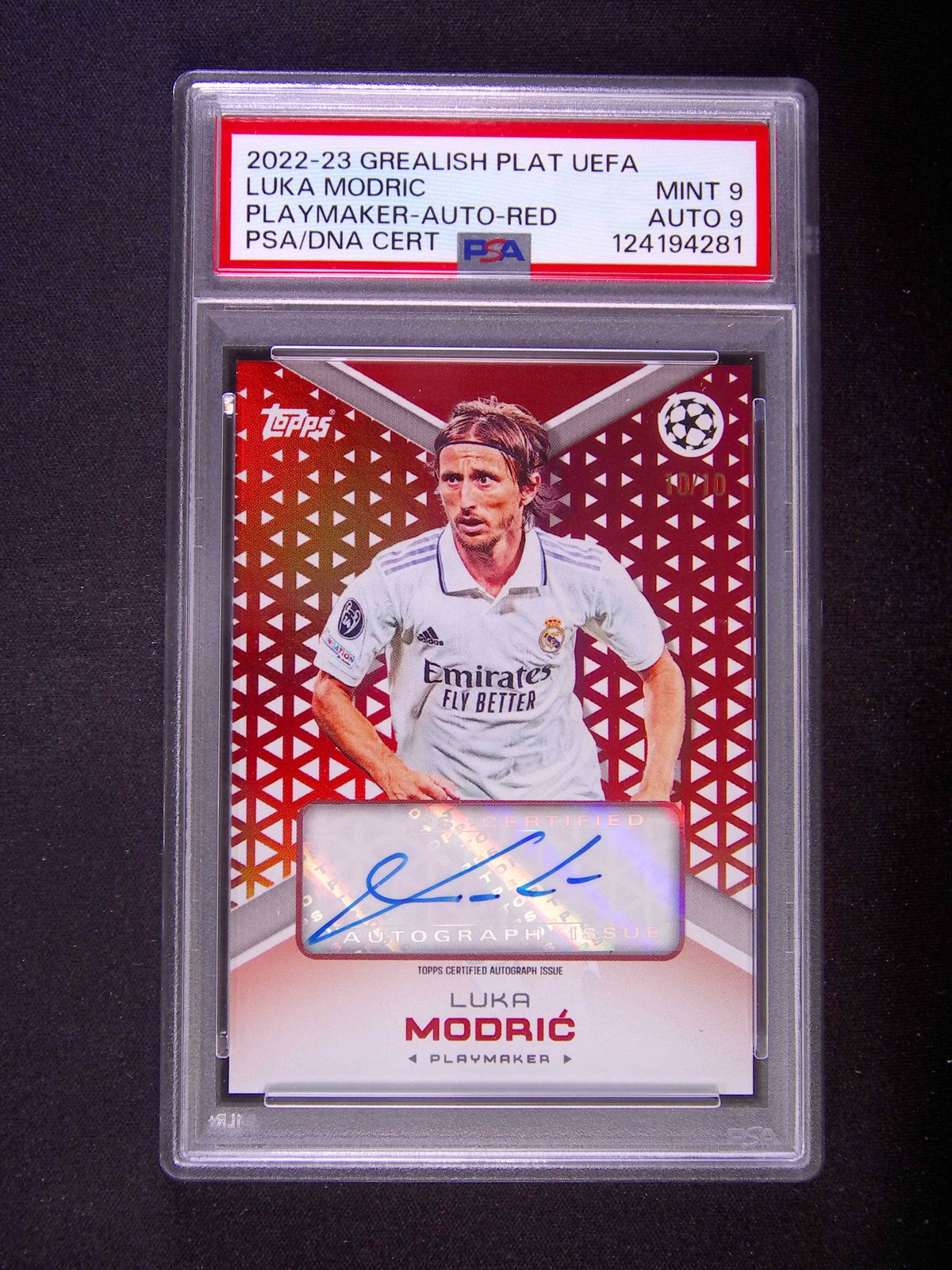10/10≈1/1 22-23 Topps Grealish Plat UEFA Luka Modric Auto Playmaker Red PSA 9+9