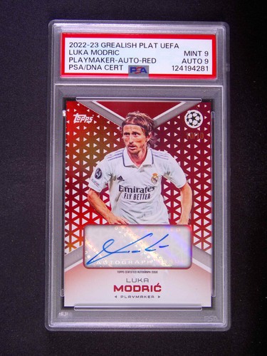 10/10≈1/1 22-23 Topps Grealish Plat UEFA Luka Modric Auto Playmaker Red PSA 9+9