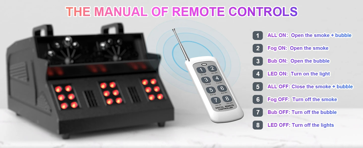 1500W Bubble Fog Machine 8 RGB 3IN1 LED Smoke Bubble Machine DMX Stage Light US