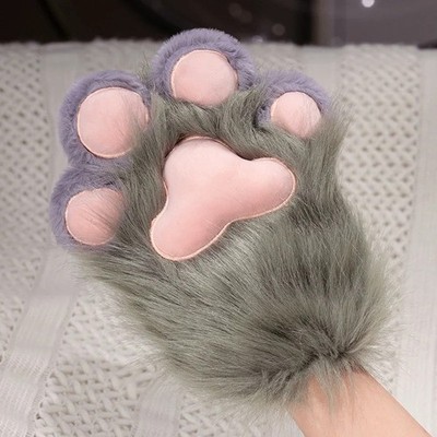 Kawaii Plush Cat Claw Gloves Faux Fur Fox Paws Mittens Halloween Cosplay Costume
