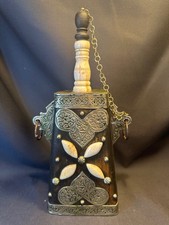 Vintage Moroccan Tribal Wood, Metal and Bone Gun Powder Flask Replica