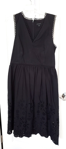 Vestido Falda Completa ANN TAYLOR Negro Algodón Ojales Encaje Cuello en V 8 - Imagen 3 de 7