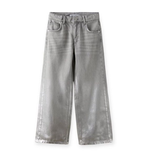 Zara Youth Girls Size 13-14 Mom Fit Jeans Gray Metallic Silver Relaxed Wide Leg - Picture 9 of 10