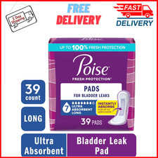 Poise Incontinence  Postpartum Pads, 7 Drop Ultra Absorbent Long Length, 39 Ct