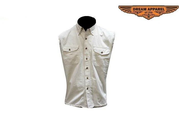 Camisa sin mangas blanca para motocicleta para hombre con cierre frontal abotonado y bolsillos Foto 4 de 4