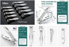 10 PCS Pro Stainless Steel Finger Nail Toe Handle Clippers Trimmer Large  Small