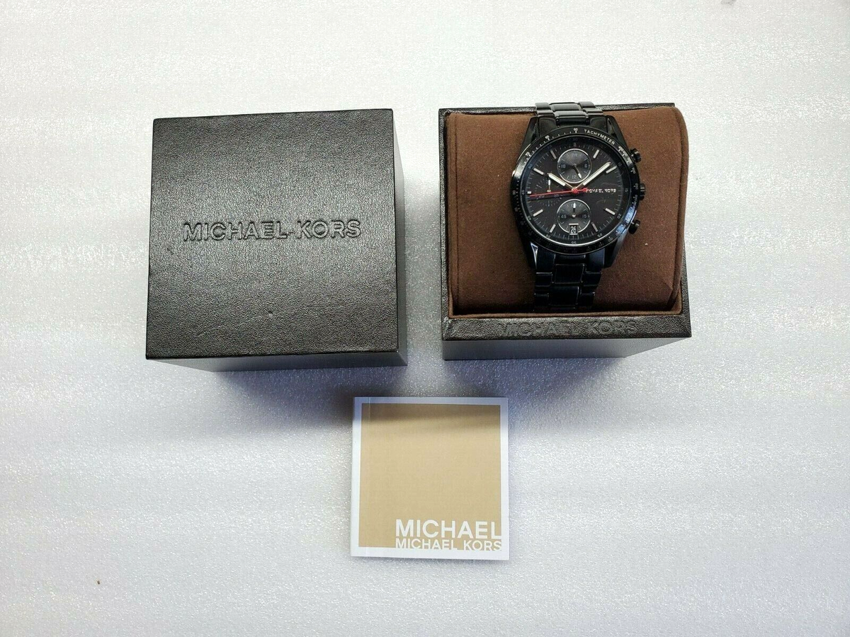 Michael Kors MK8386 Men Black Leather Analog Black MICHAEL KORS Accelerator Chronograph Black Dial Black Ion  main image 4