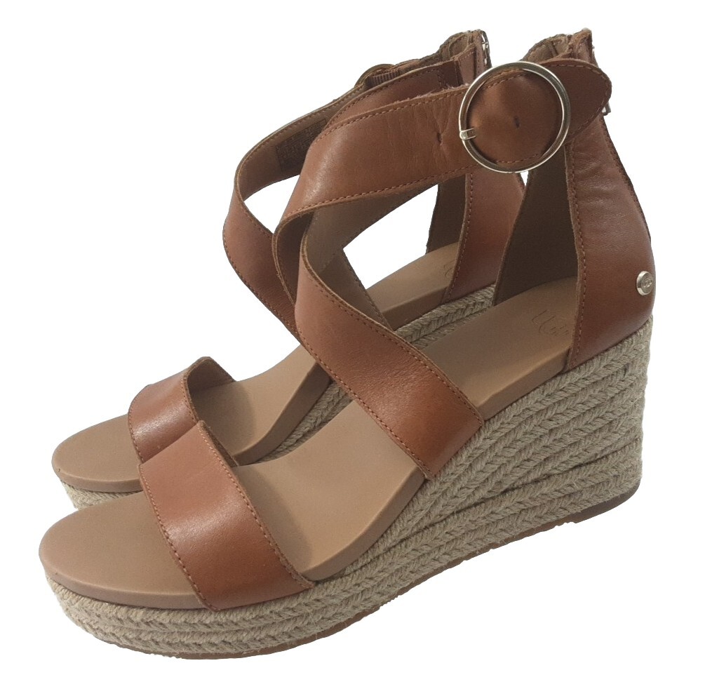 UGG Hylda Women's 9 Leather Wedge Espadrille Sandals eBay