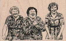 Three Happy Ladies 3 1/4 x 2" Rubber Stamp, Woman Stamp, Lady Stamp