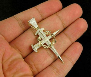 Authentic Yellow Gold plated 1.50 Ct Round Cut Real Moissanite Wedding Nail Cross Pendant