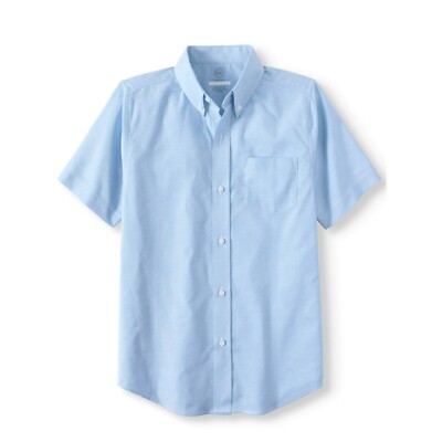 Wonder Nation Boys School Uniform Short Sleeve Button- Shirt, Size L Blue ---N1-