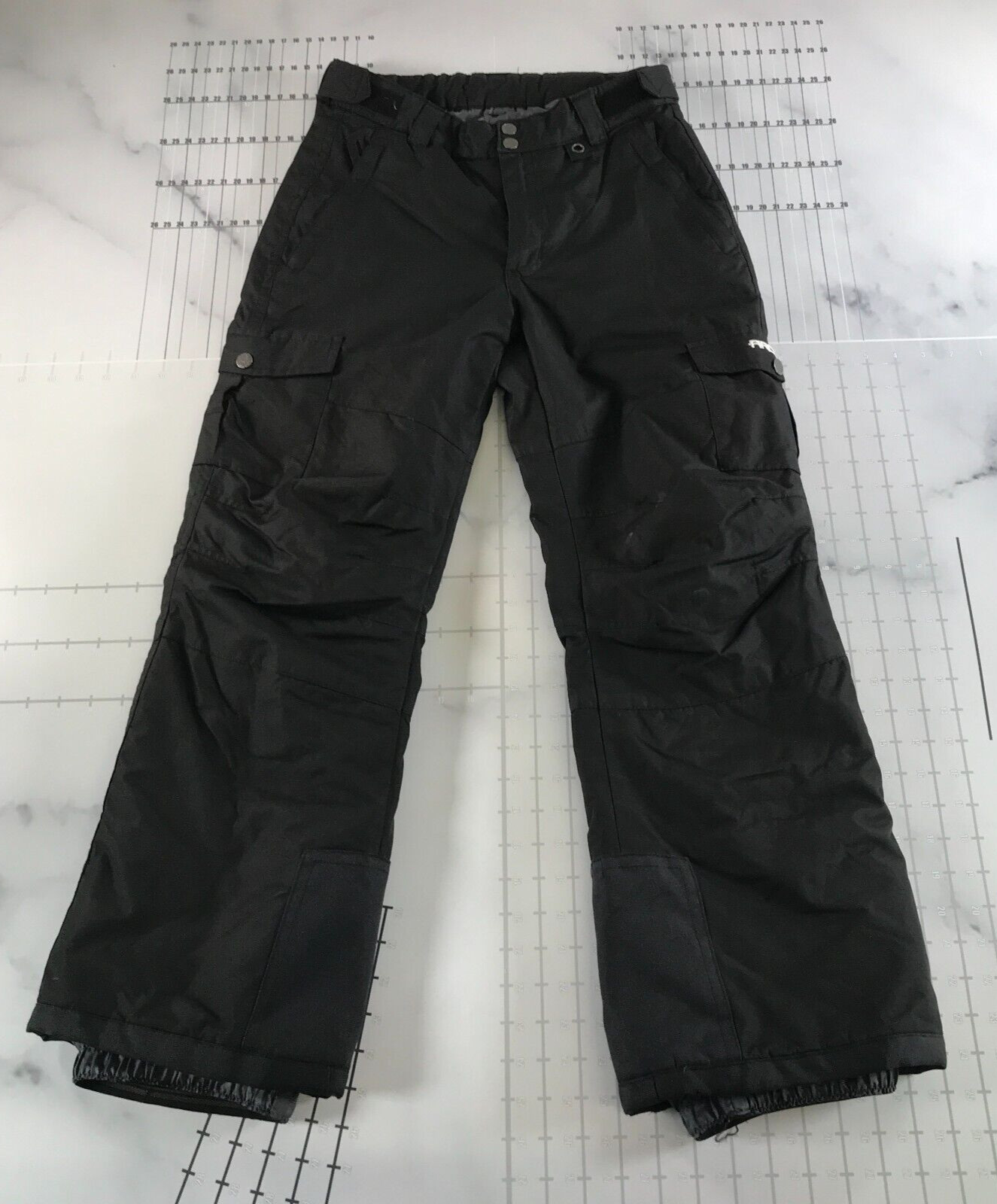 Boys Large Black Pockets Lined Snap Zip Fly Logo A6