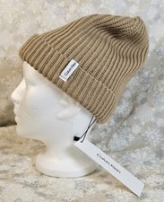 Calvin Klein Ribbed Knit Beanie, Tan Warm Winter Hat OS CK200198C FREE SHIPPING 