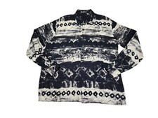 VTG Alan Stuart Aztec Button Up Shirt Long Sleeve Black/Cream Men's 16-16.5