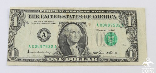 Series 1985 US $1 Federal Reserve Note, Miscut No Right Side Border