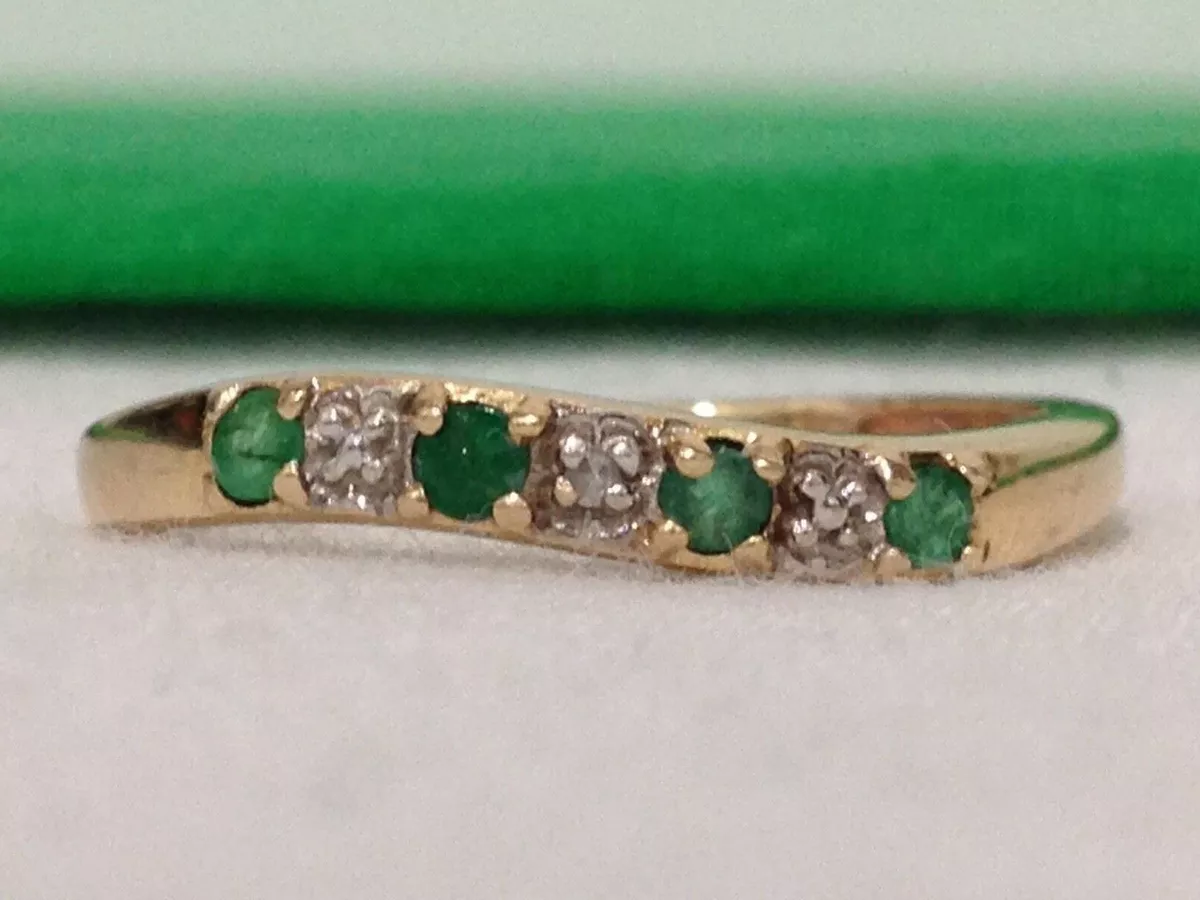 Vintage HDS 10k SR Yellow Gold EMERALD Accent Diamond SIZE 8