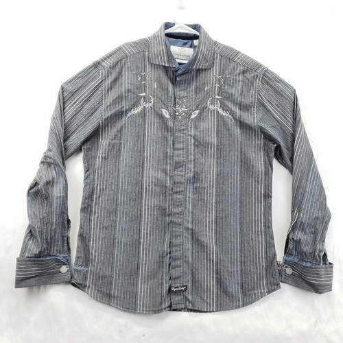 Christopher Wicks English Laundry Independence Shirt Mens Large Gray Embroidered - Picture 2 of 16