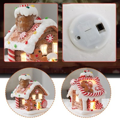 LED Gingerbread House Pendant Clay Fairy Tale Candy For Christmas Tree H3Z0