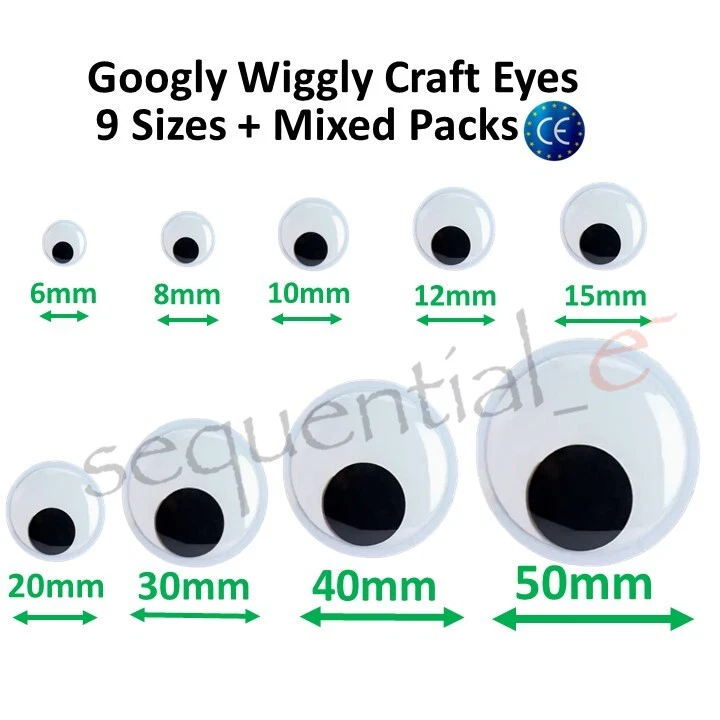 6mm 8mm 10mm 12mm 15mm 20mm 30mm 40mm 50mm Googly Moving Craft Eyes Peel & Stick - Image 1 of 4