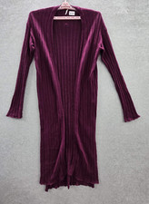 Free People Women Cardigan L Purple Cotton Linen Long Duster READ