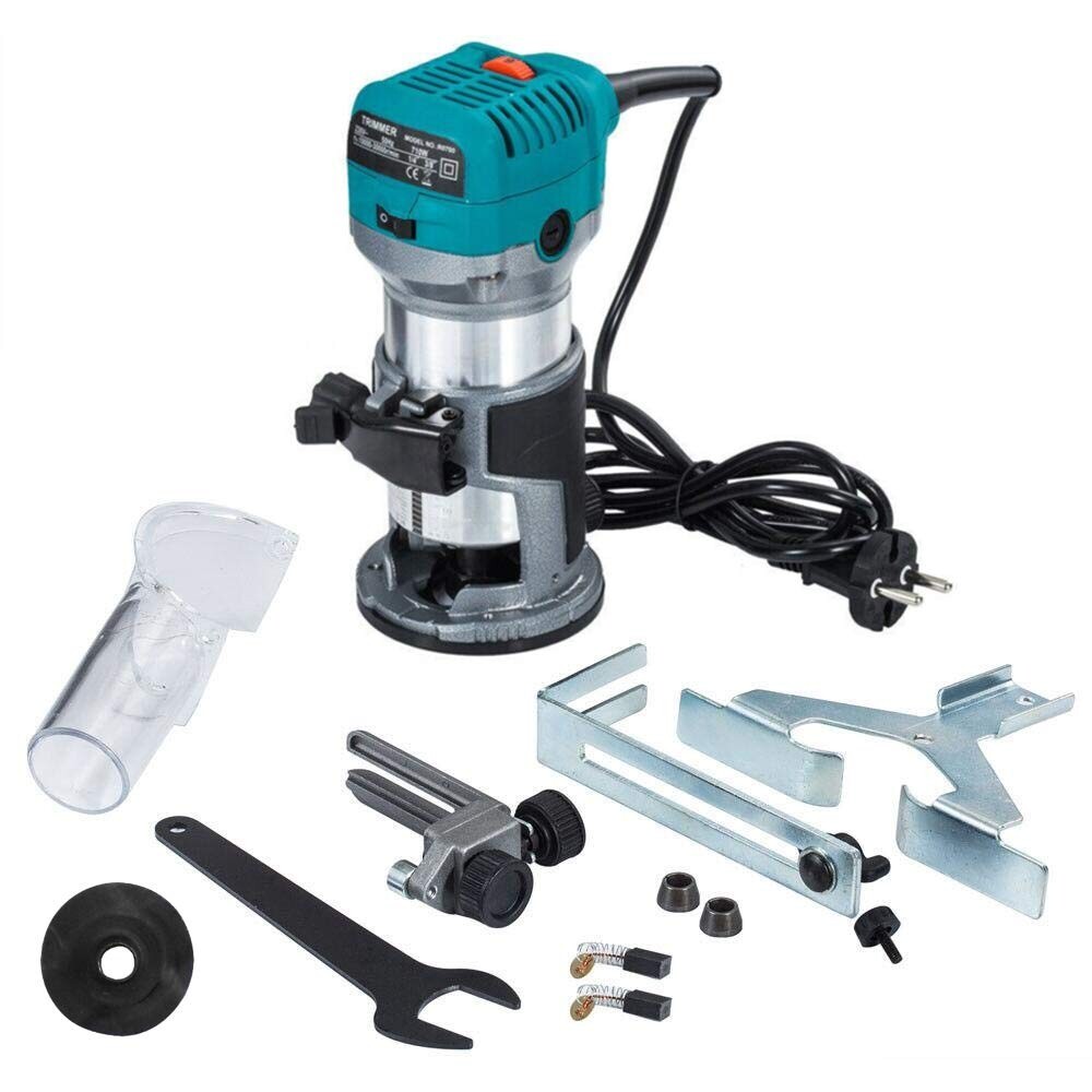 Affleureuse bois 710W avec outil de défonçage et pinces interchangeables 8mm