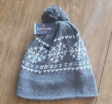 Winter Ski Hat Pom Beanie Snowflake Gray White Lined Snow Cap BRAND NEW Cute