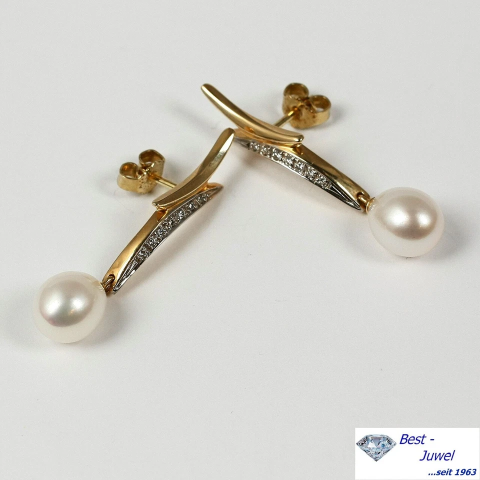 Pendiente 585 Oro 14 Quilates con Perla Y Brillante Diamante - Imagen 2 de 2