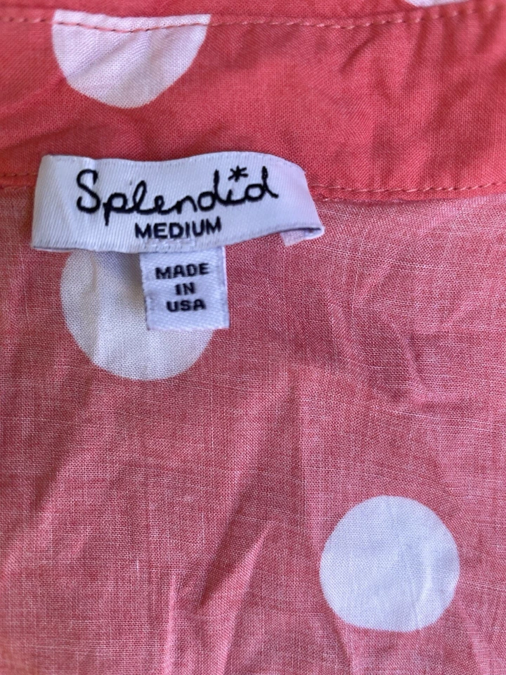 Splendid Collection Pink White Polka Dot Button Up Long Sleeve Size M Ditsy Fun - Image 4 of 4