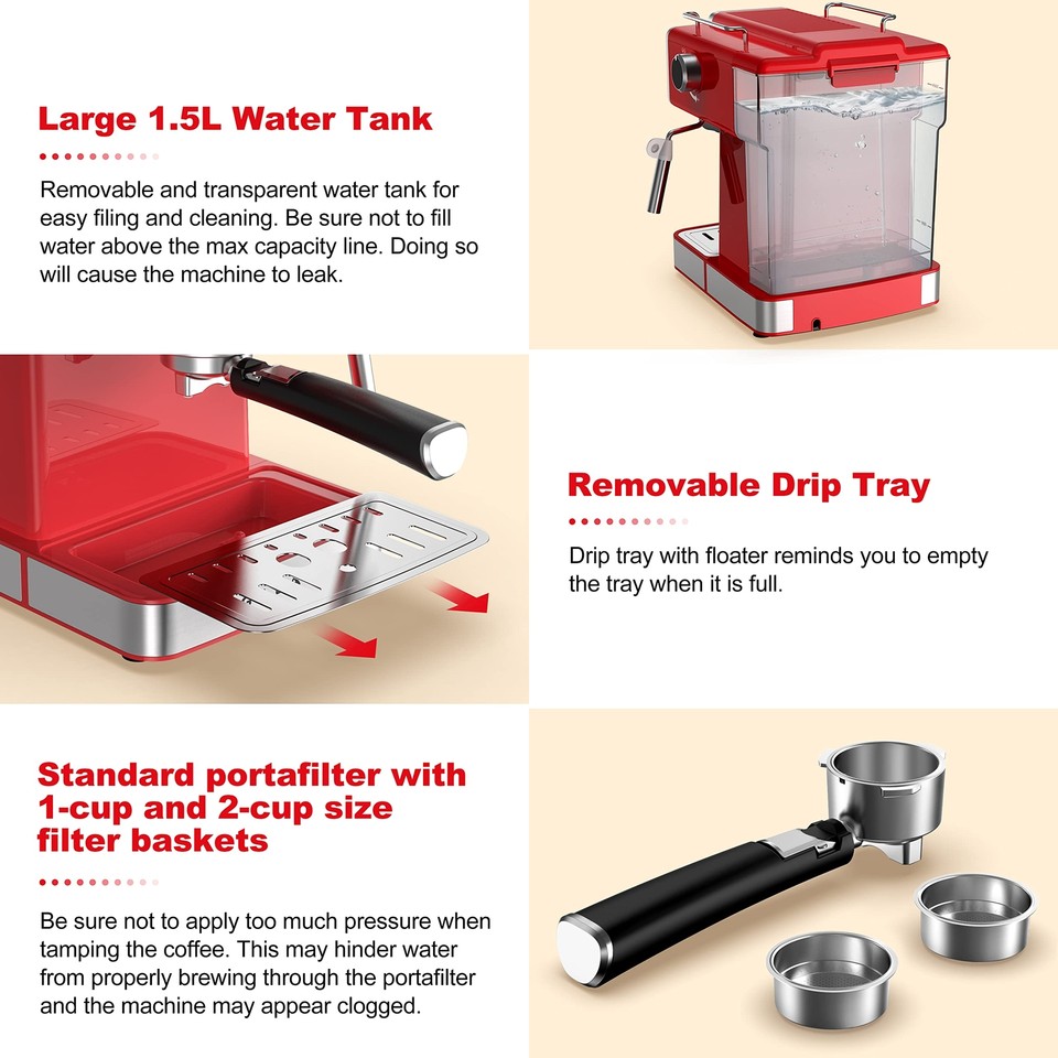 Galanz Retro Espresso Machine with Milk Frother, 15 Bar Pump