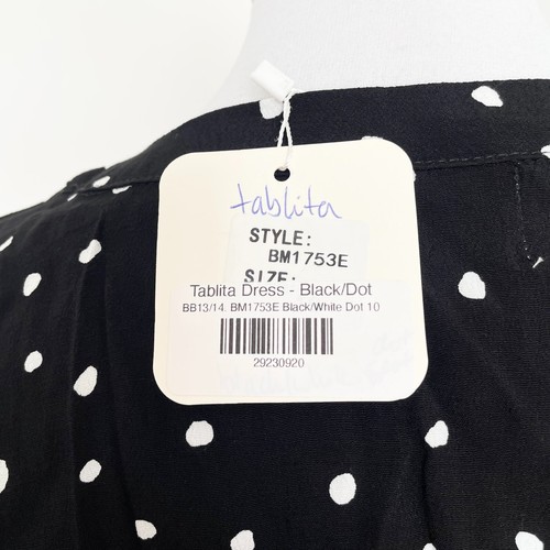 Bee Maddison Tablita Midi Dress 3/4 Sleeve Tie Waist Polka Dot Black Size 10 New - Picture 9 of 13