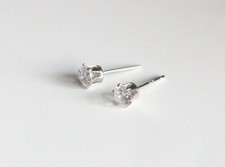 Tiny Simple Silver 6-Prong 1 Ct. Cubic Zirconia Stud Earrings
