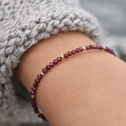 Natural Red Garnet 2-3MM Faceted Round Gemstone Gold Filled Beads Bracelet 6-8" - 第 1/8 張圖片