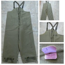 VTG NOS WWII USN BIB DECK PANTS Wool Lined Button-Zip Stenciled NXsx51852 Lg