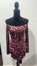 SHEIN Women’s Off-Shoulder Ruched Stretch Leopard Bodycon Mini Dress, M