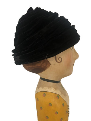 Gibbe Hat Womens Black Velour Merrimac Hatters Pleated 1940's Classic Size S