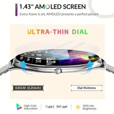 Ultra Thin SmartWatch 1.43" For Men & Women AMOLED Display HD Always Show Time