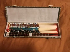 Vintage 4 Pair Chinese bone/Cloisonné Enamel  Gilt Inlay Chopsticks 1 Wooden Set
