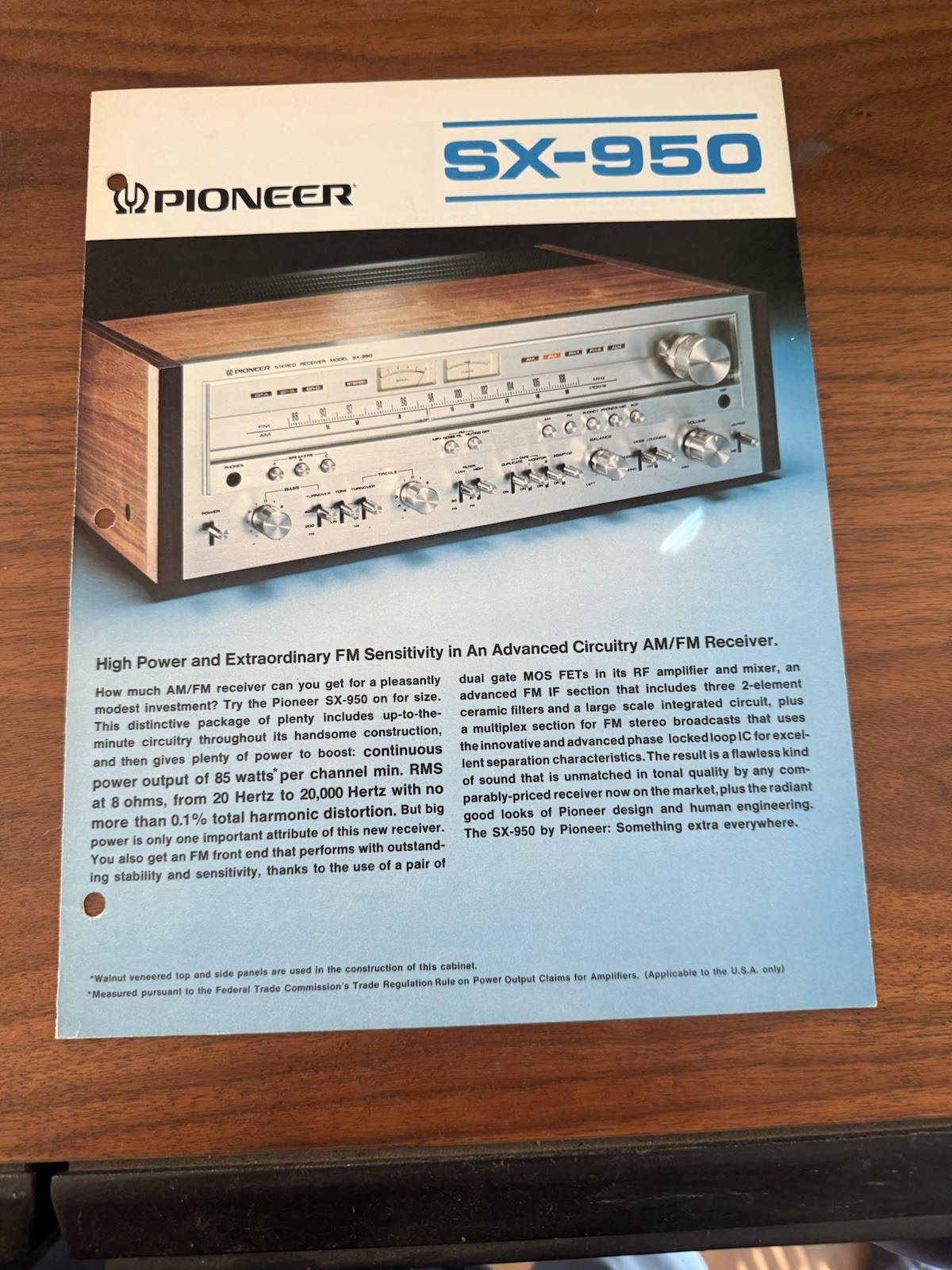 Vintage Original Pioneer SX-950 Stereo Receiver Dealer Sales Brochure