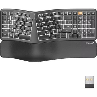 ProtoArc EK03 Ergonomic Wireless 2.4G Keyboard Black QWERTY Backlit Multi-Device