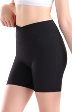 Girls V Cross Waist Athletic Shorts, Kids Soft Bike Volleyball Medium, Black