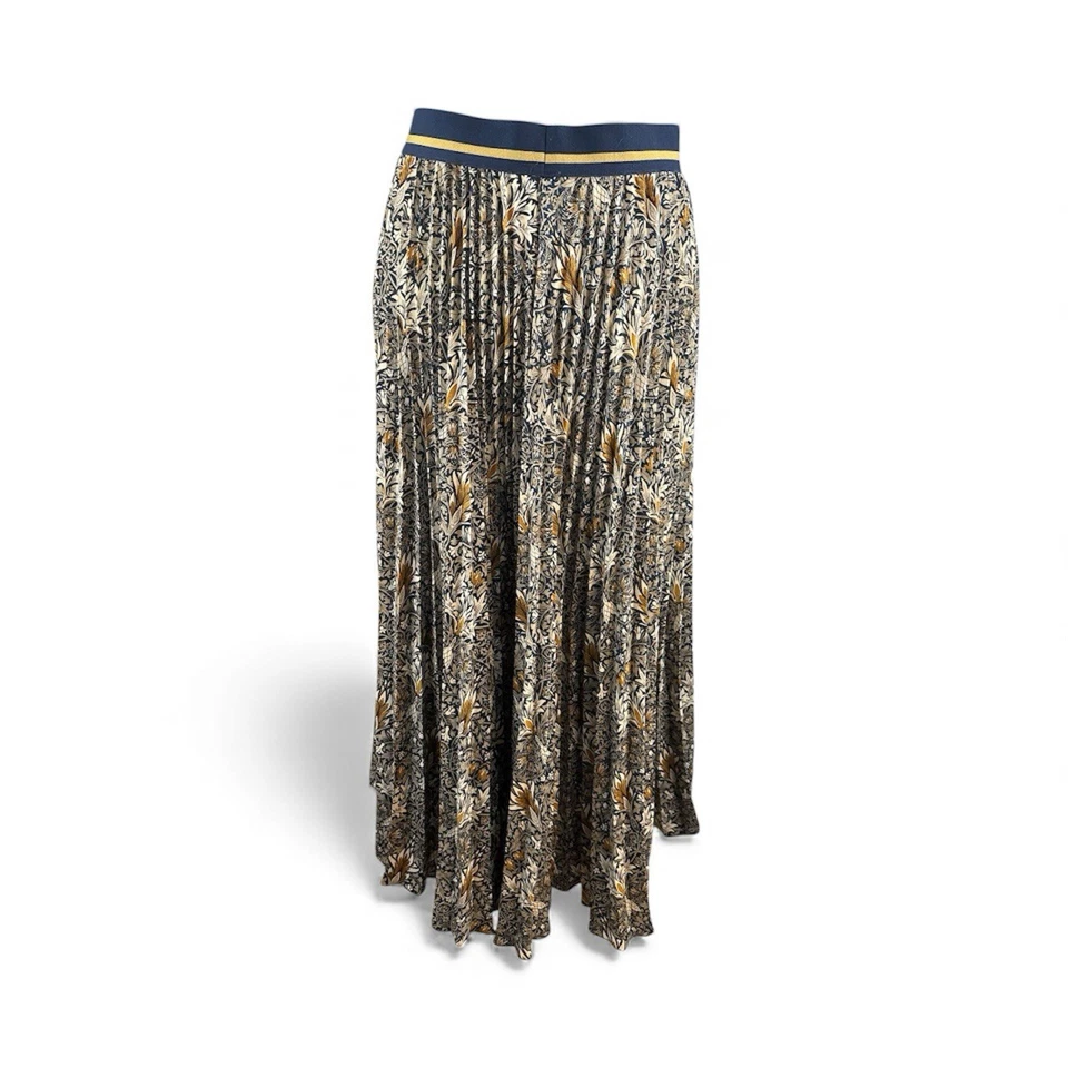 Morris & Co x H&M Falda Midi Azul Dorado Floral Plisada Cintura Elástica Talla Grande Foto 2 de 4