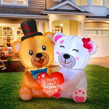 4 ft Valentine's Day Inflatable Couple Bear with Love Heart LED Valentines Infla