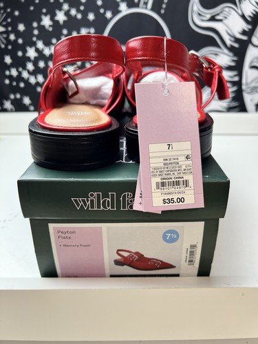 Wild Fable Peyton Flats Womens Size 7.5 Red Buckle Pointed Toe Slingback Shoes - Picture 4 of 5