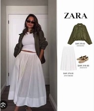 ZARA ZW COLLECTION SZ M POPLIN MIDI SKIRT White 2731/106/250