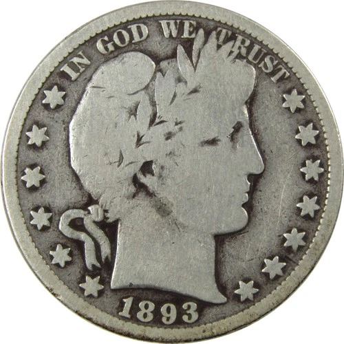 1893 S Barber Silver Half Dollar G Good 50c Coin SKU:I25968