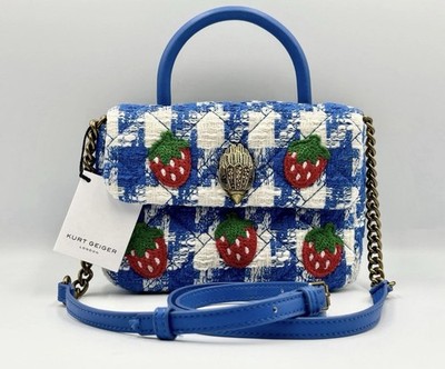 Kurt Geiger Kensington Mini Tweed Tasche Blue Strawberry Top Handle UVP 199£