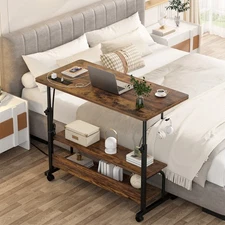 Rolling Desk Adjustable Height Desk Laptop Table Sofa/Bed Side Table 3-Shelf US