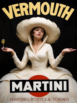 1018.Decor Poster.Home interior design.Wall art.Martini woman in white dress.hat