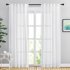 White Curtains 84 Inches Long For Living Room Rod Pocket Back Tab Semi
