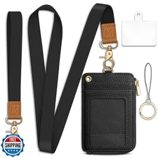 Piefly Black Lanyard Wallet with ID Badge Holder, Business Small RFID Wallet 